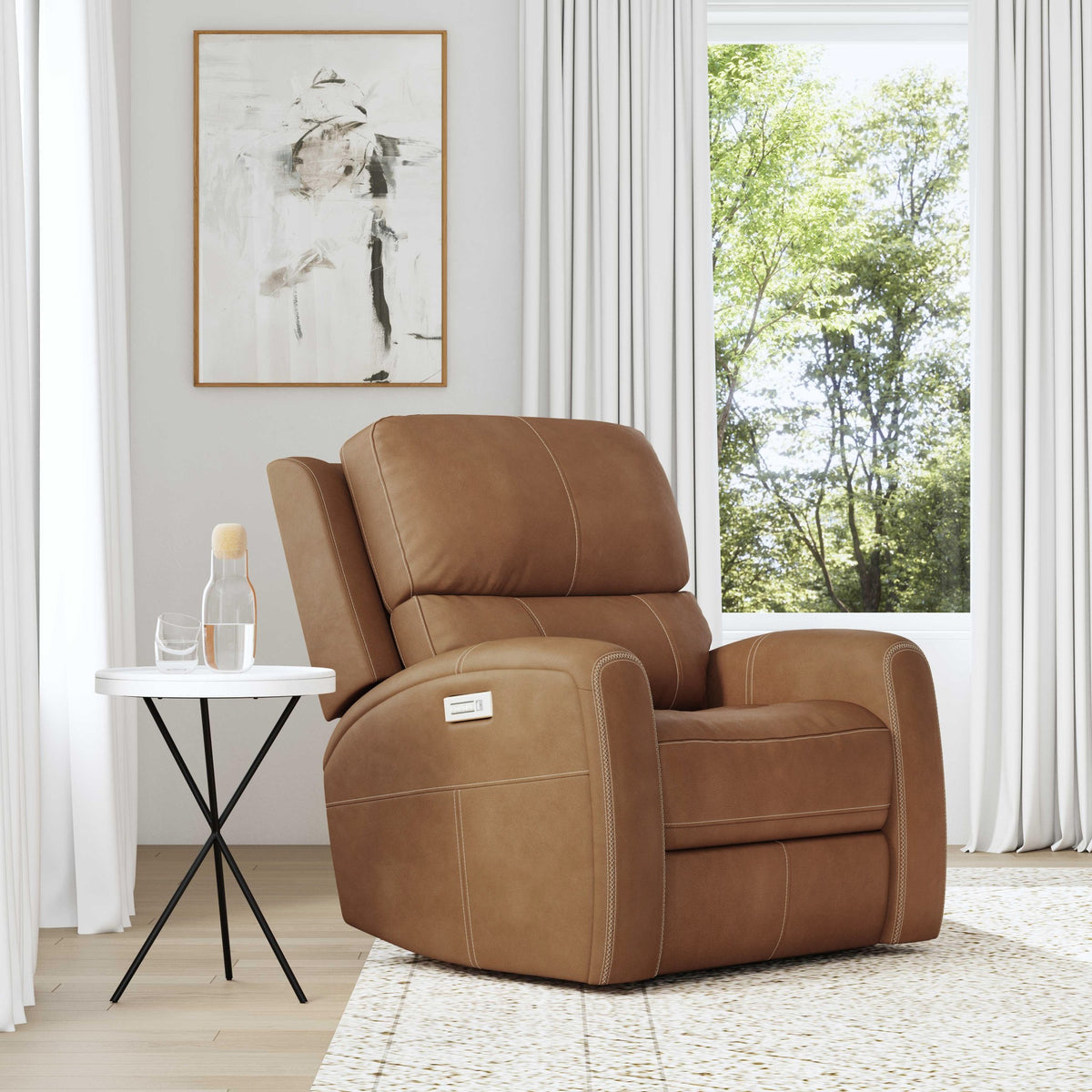 Flex Steel Linden Leather Power Recliner with Power Headrest & Lumbar