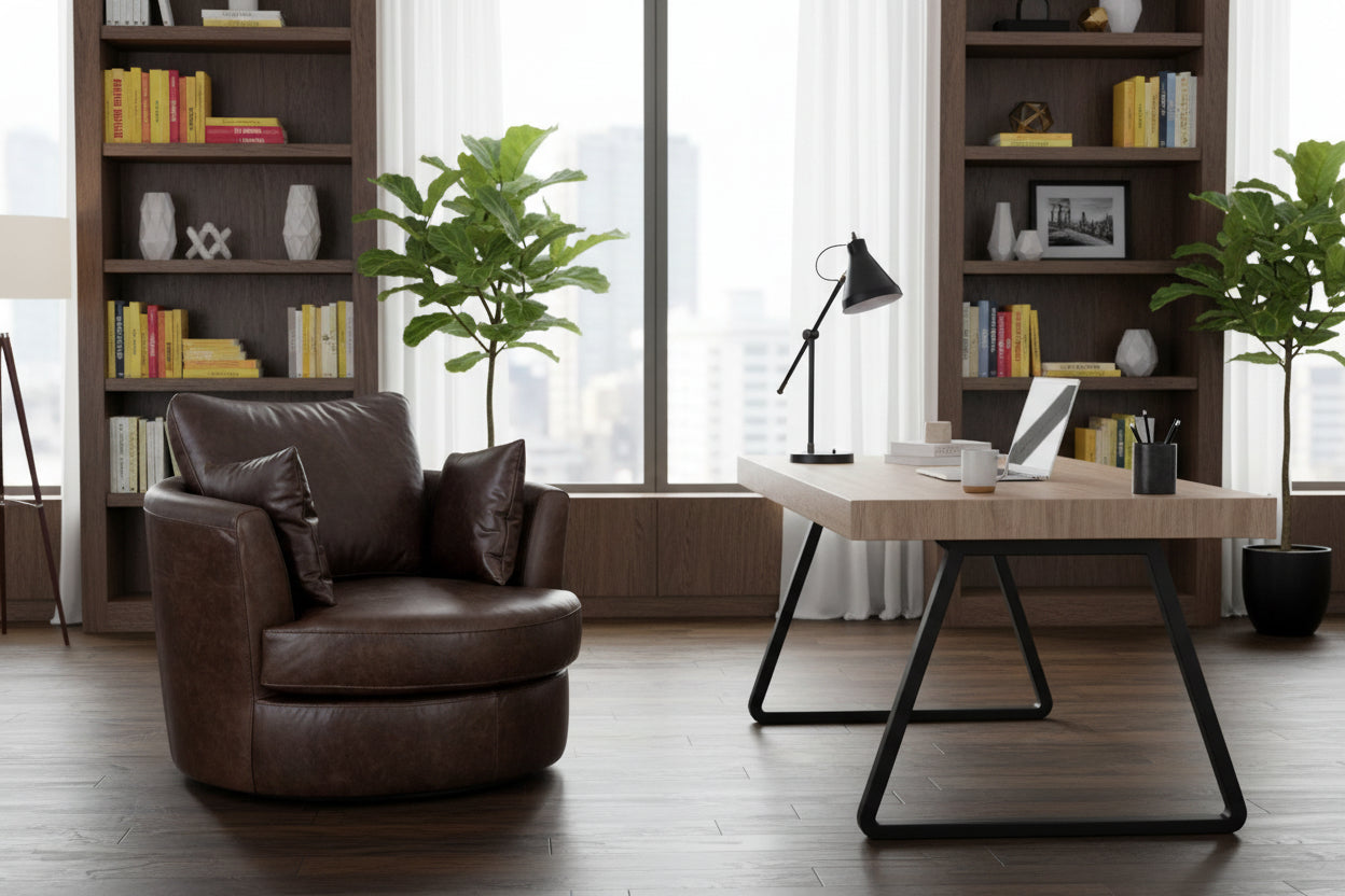 Luke Leather Swivel Chair Bomber Walnut