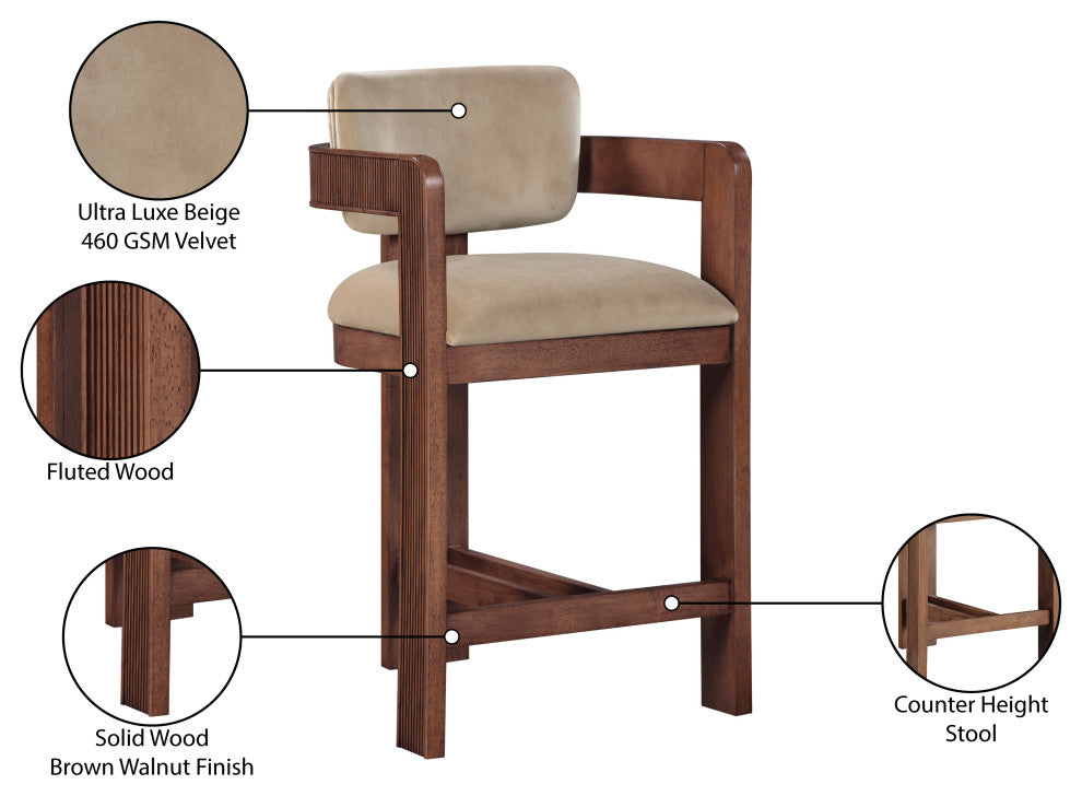 Nacha Counter Stool In Beige Velvet