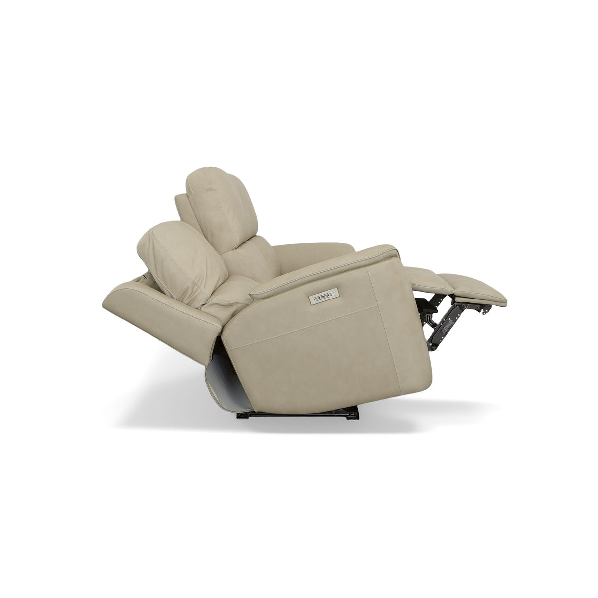 Flex Steel Beige Leather Power Reclining Sofa with Power Headrests & Lumbar