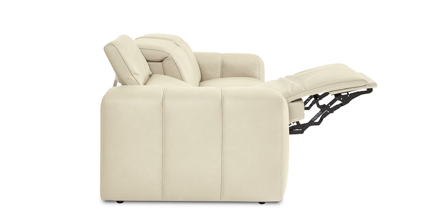 Bassett Airy Power Leather Linean Reclining Sofa