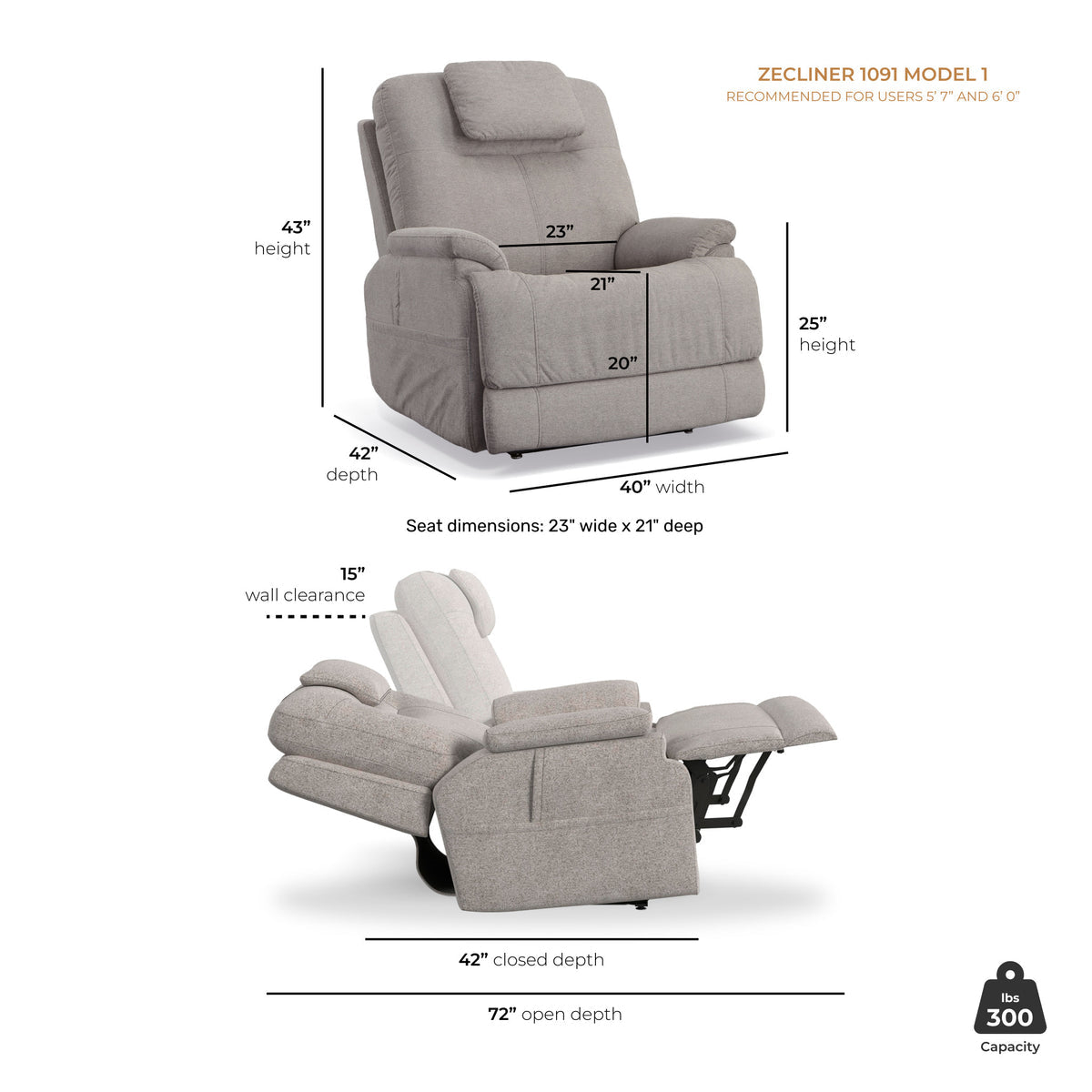 Flex Steel Zecliner Model 1 Dove Fabric Power Lift Sleep Chair