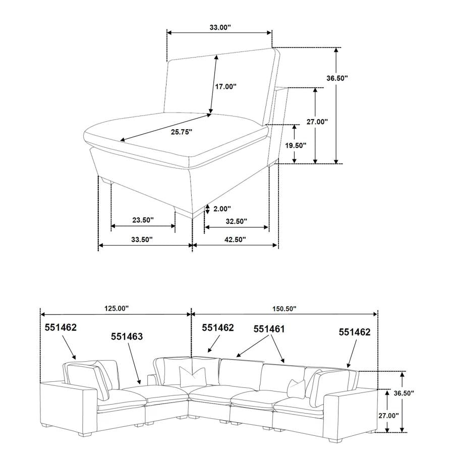 The View Sectional NEW ARRIVAL ARMLESS CHAIR