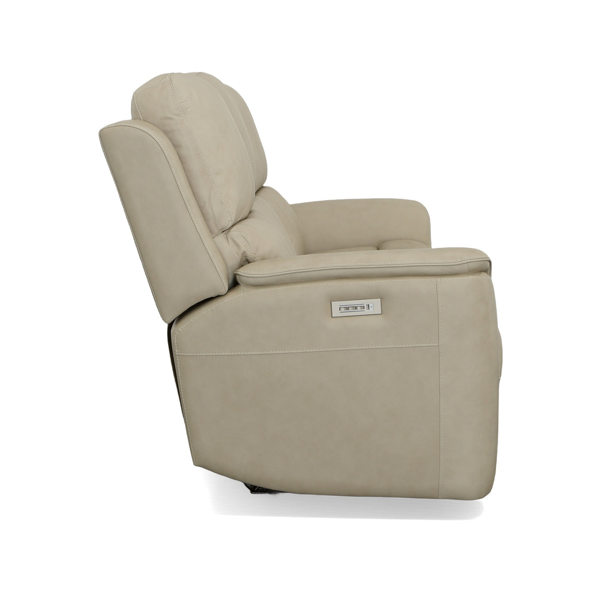 Flex Steel Beige Leather Power Reclining Sofa with Power Headrests & Lumbar