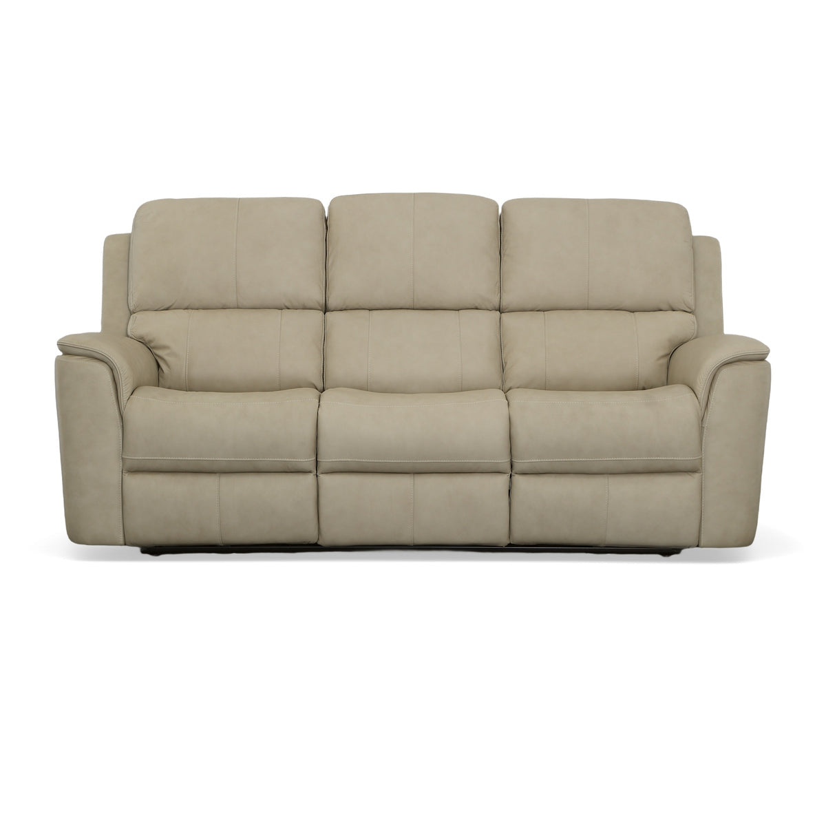 Flex Steel Beige Leather Power Reclining Sofa with Power Headrests & Lumbar