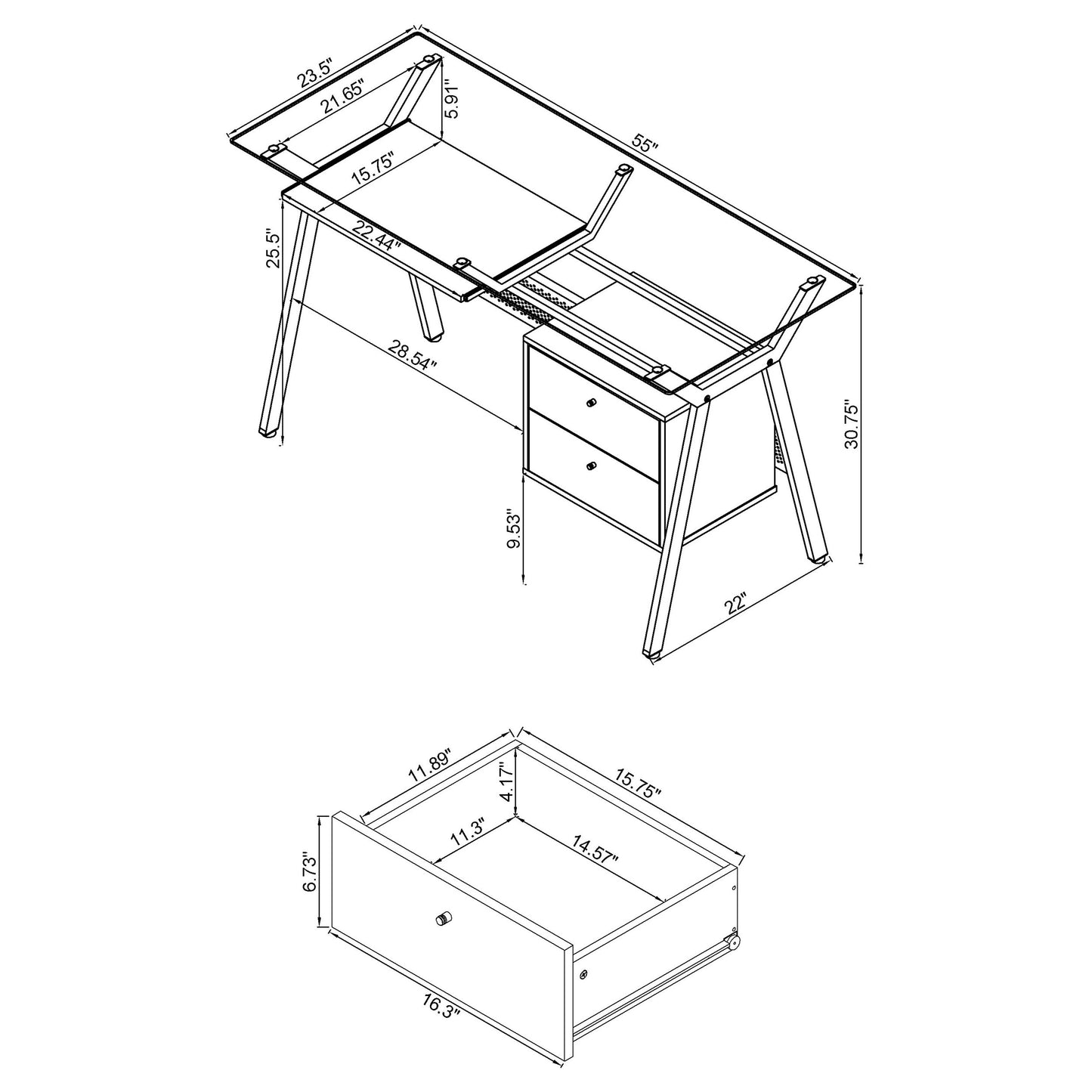 Weaving 2-Drawer Metal Computer Desk