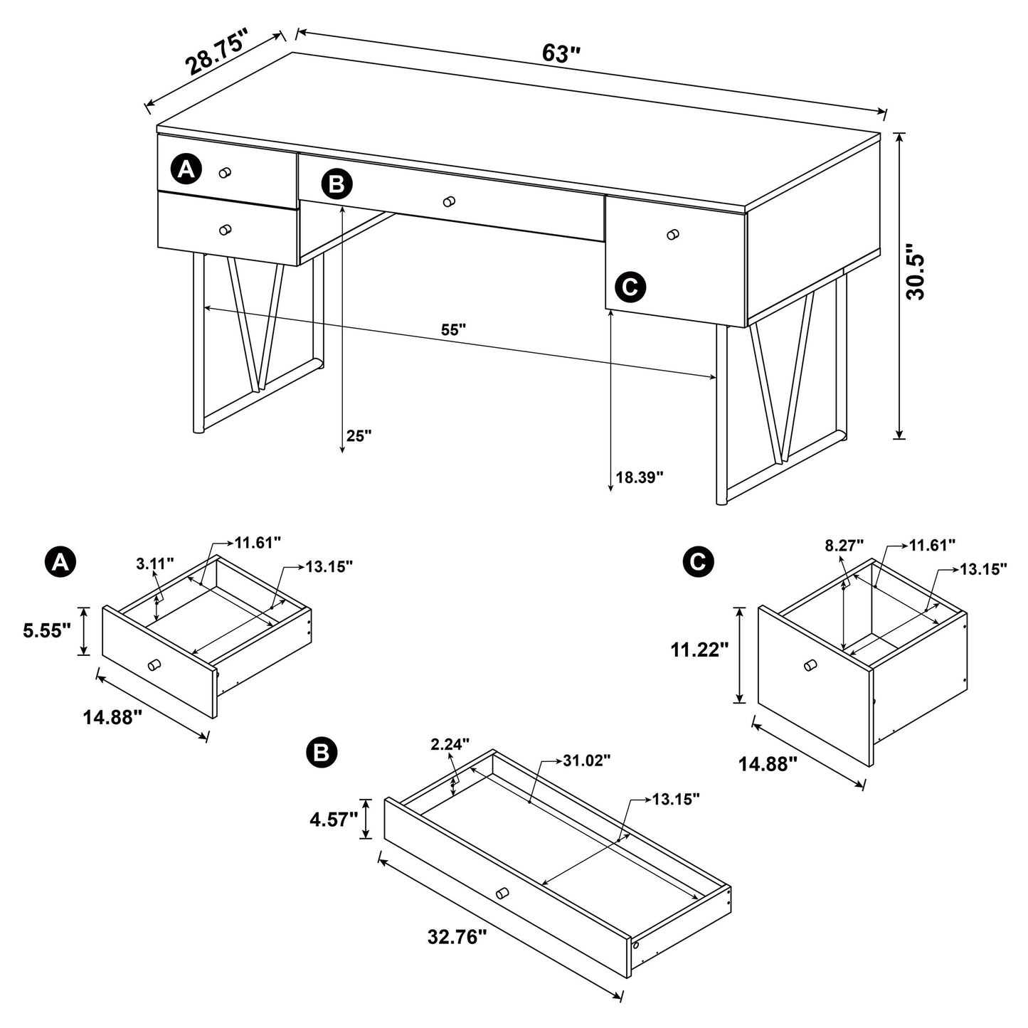 Analiese 4-drawer Writing Desk