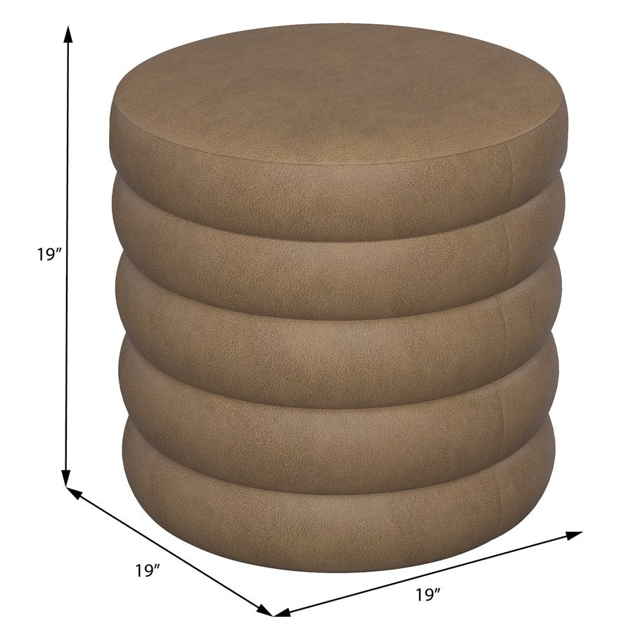 19" ROUND CHANNELED OTTOMAN W / STORAGE & TRAY
