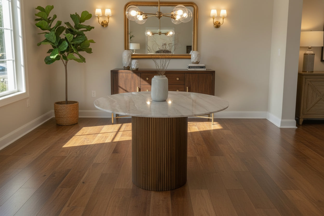 Liberty Round Marble Top Pedestal Dining Table