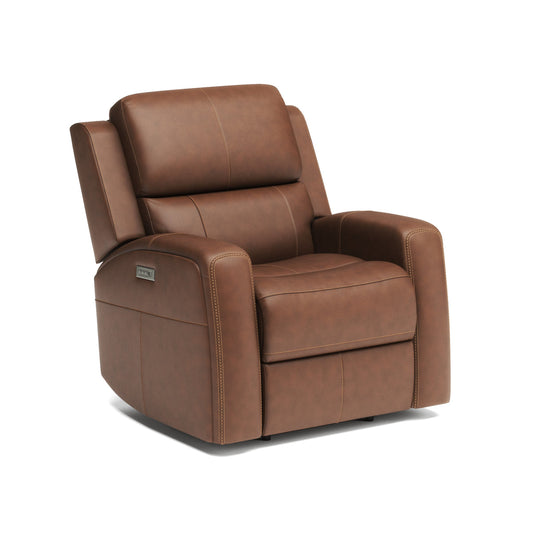 Flex Steel Linden Leather Power Recliner with Power Headrest & Lumbar