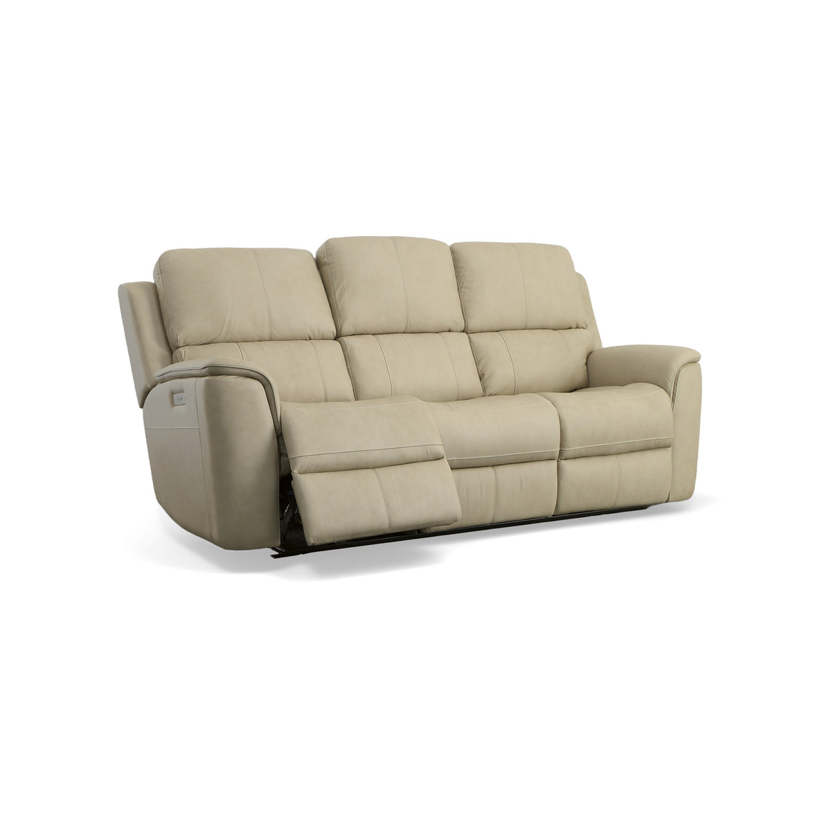 Flex Steel Beige Leather Power Reclining Sofa with Power Headrests & Lumbar