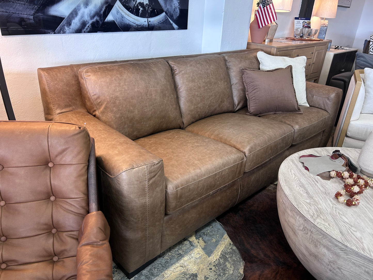 Retro 3 Cushion Sofa Bomber Tan 3511 on