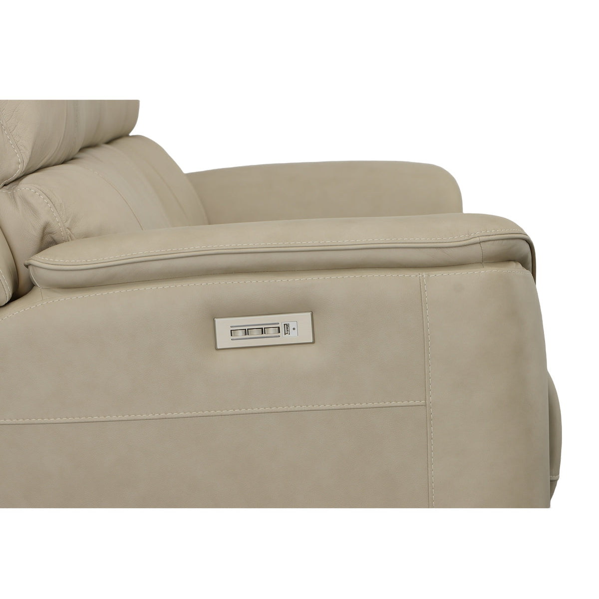 Flex Steel Beige Leather Power Reclining Sofa with Power Headrests & Lumbar