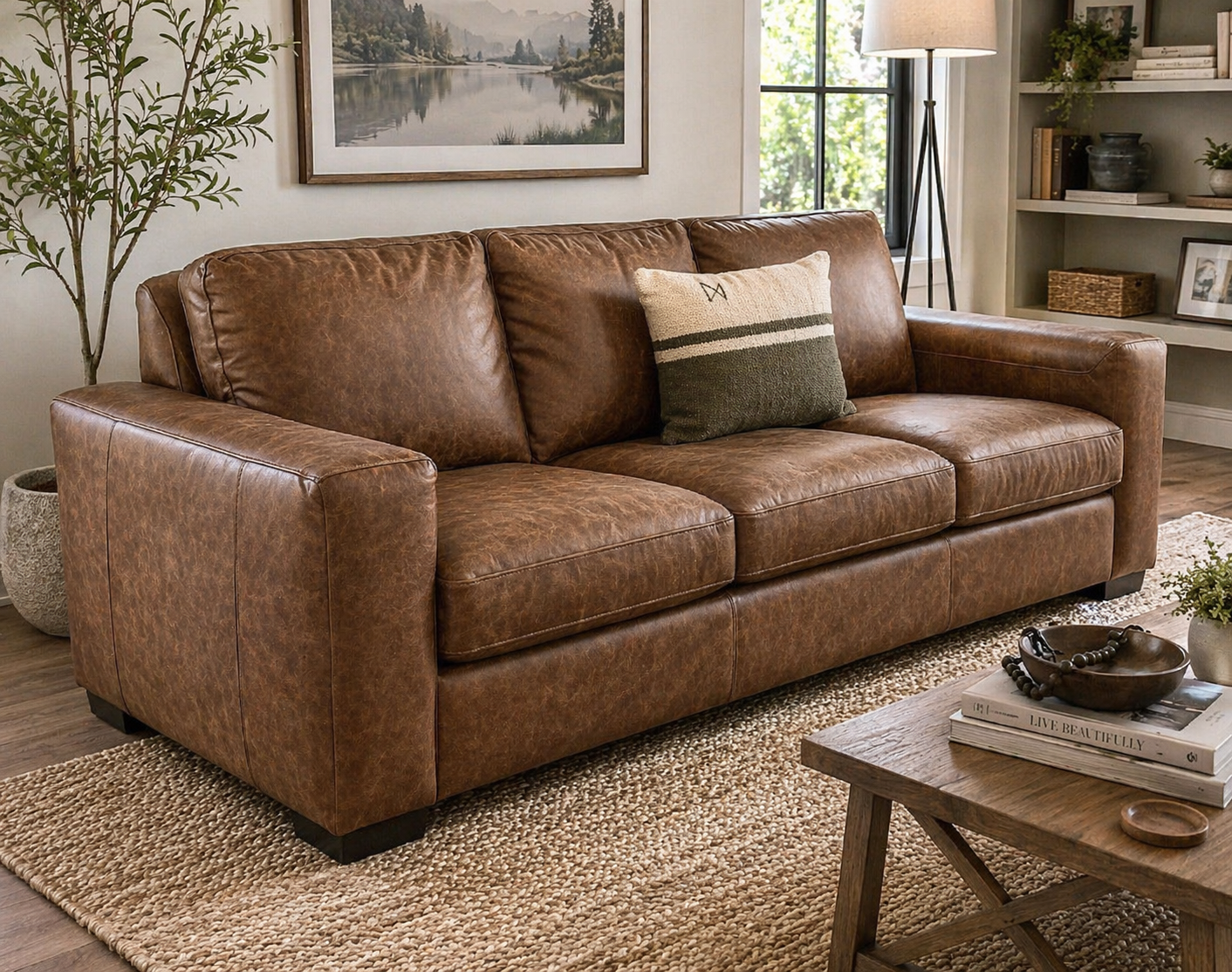 Retro Bomber Tan Leather Sofa