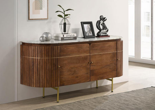 rtega 4-door Marble Top Dining Sideboard Server White and Natural
