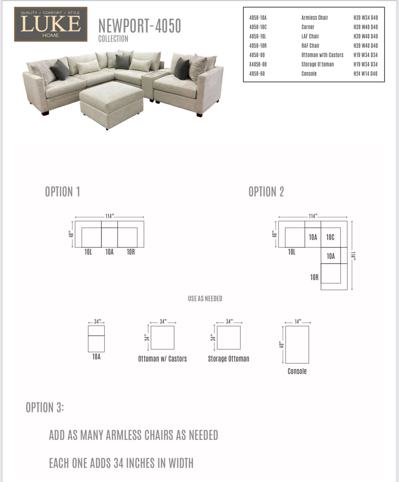 Luke Home Modular Newport Sectional 4pc