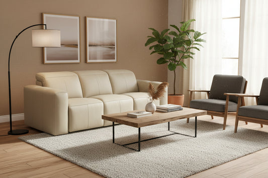 Bassett Airy Power Leather Linean Reclining Sofa