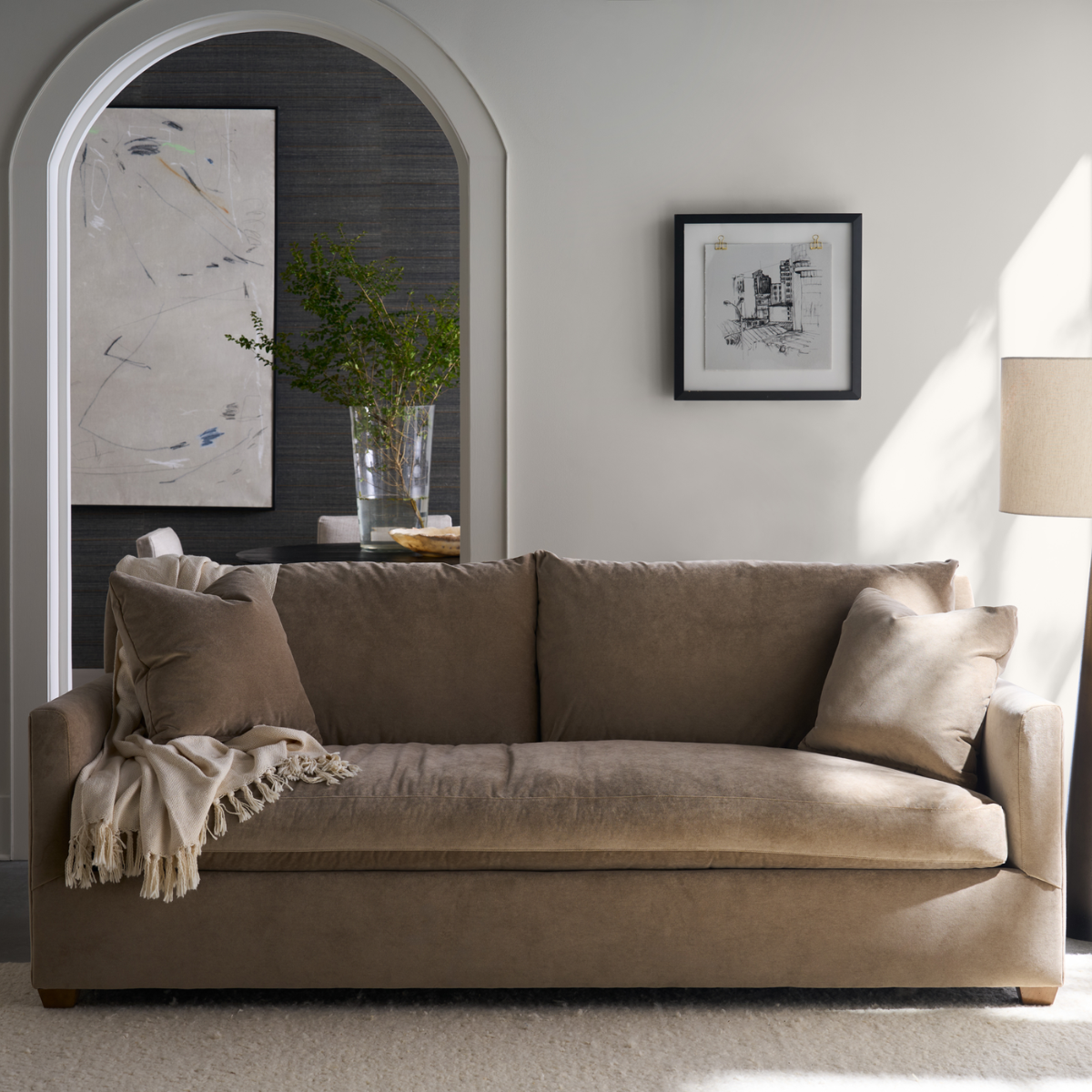 Lilah Velvet Sofa 1165 “89” Fawn Brushed Velvet