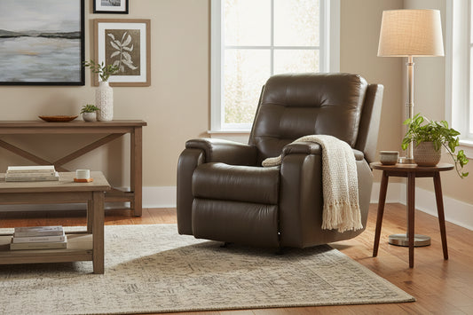 Flex Steel Leather Arlo Recliner in Tobacco Brown
