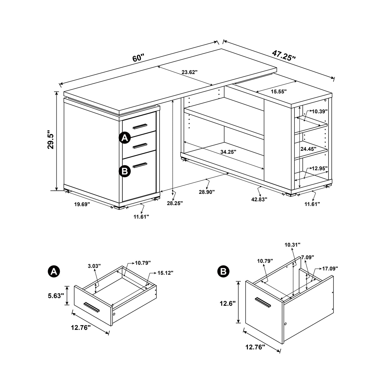 Yvette L-shape Office Desk