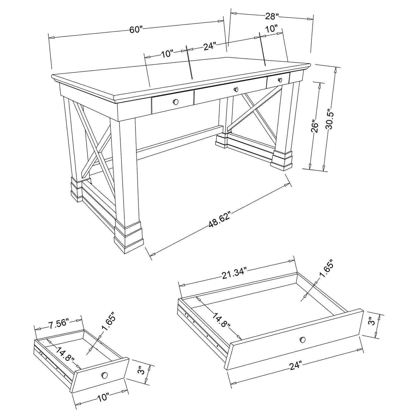 Johansson 3-Drawer Writing Desk