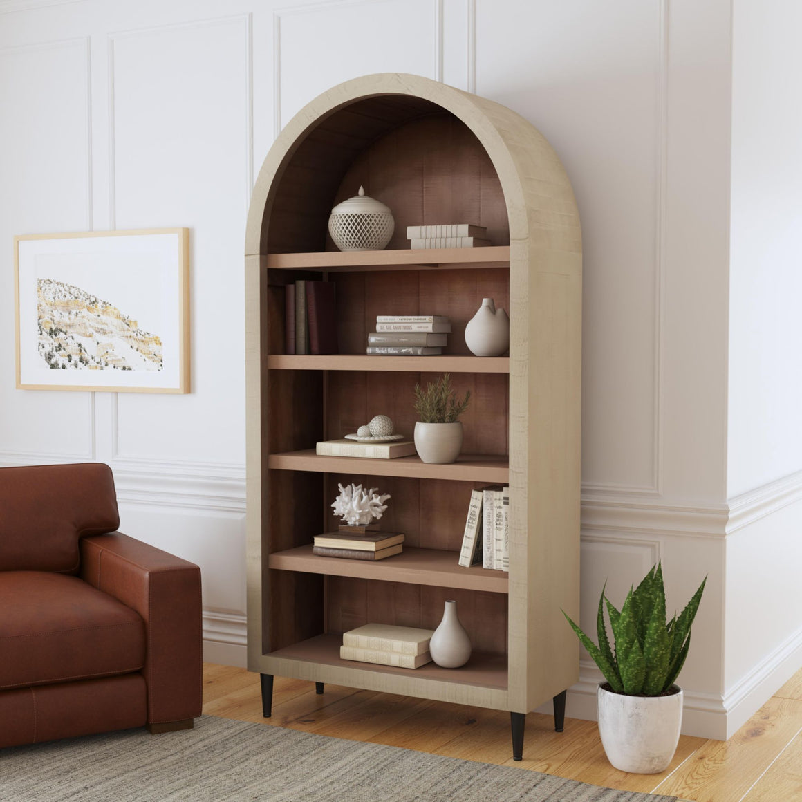 Arched Top Wood Bookcase - Natural