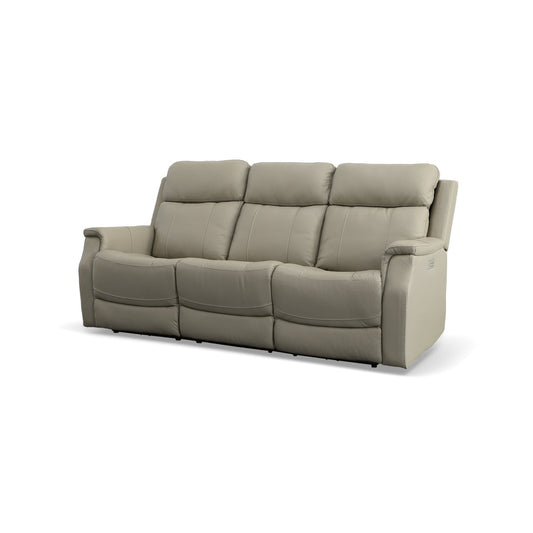 Flex Steel Easton Dove Leather Power Reclining Sofa with Power Headrests & Lumbar