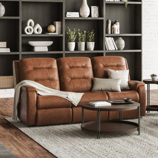 Arlo Tan Leather Power Sofa Lumber Power headrest Power Recling