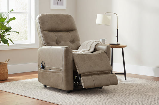 Kenner Sand Fabric Power Lift Recliner with Power Headrest & Lumbar