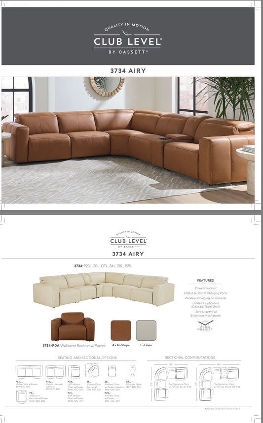 Bassett Airy Power Leather Linean Reclining Sofa