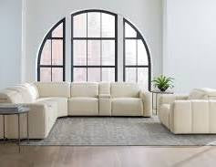 Bassett Airy Power Leather Linean Reclining Sofa