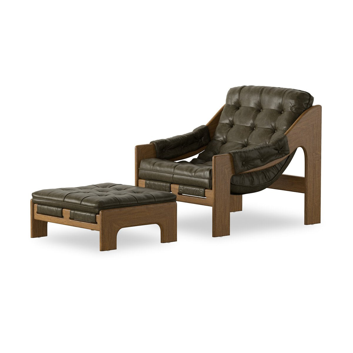 Halston Green Leather With Ottoman