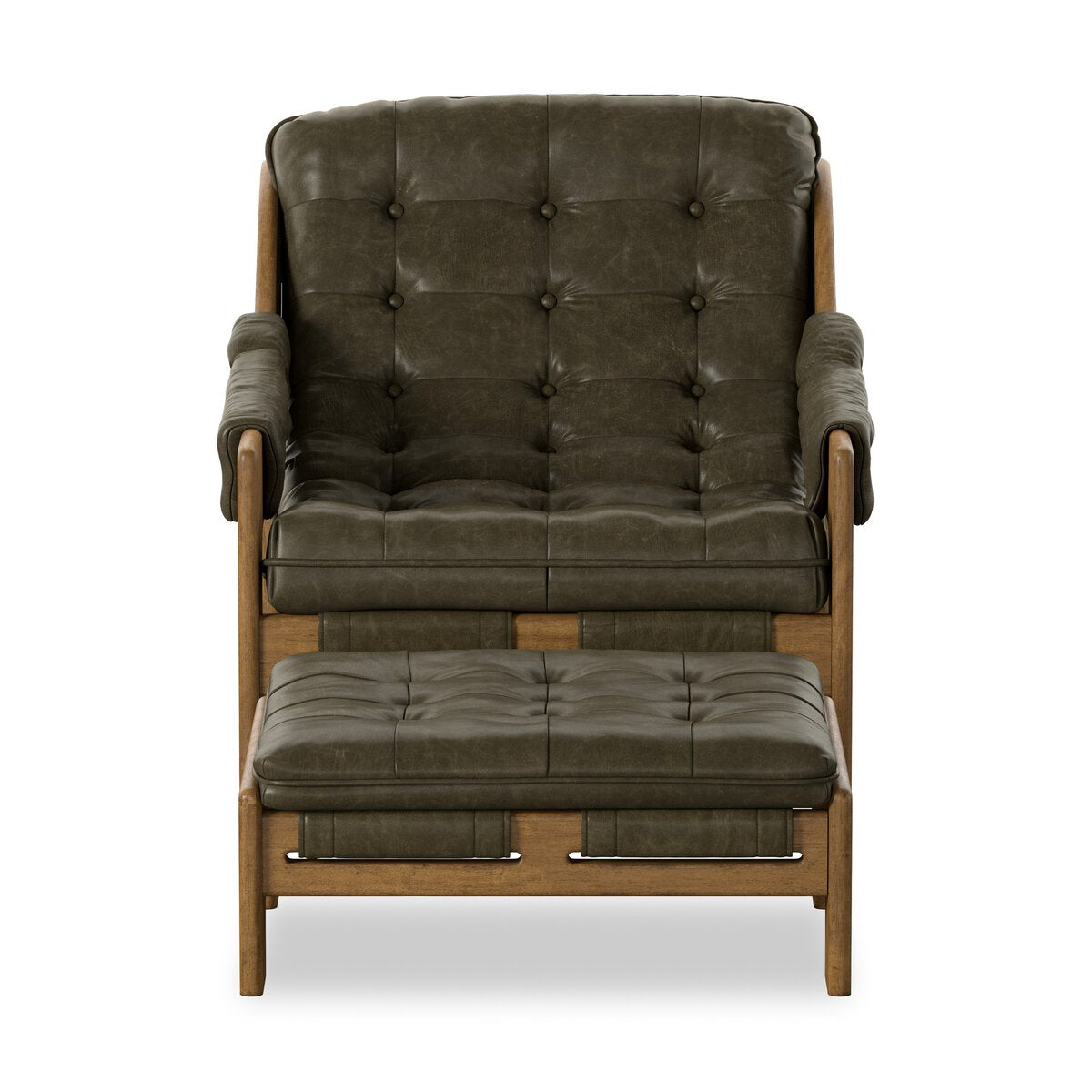 Halston Green Leather With Ottoman