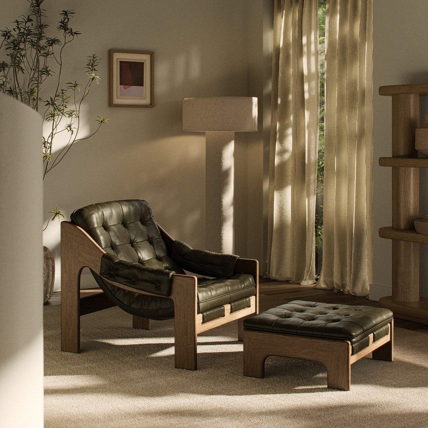 Halston Green Leather With Ottoman