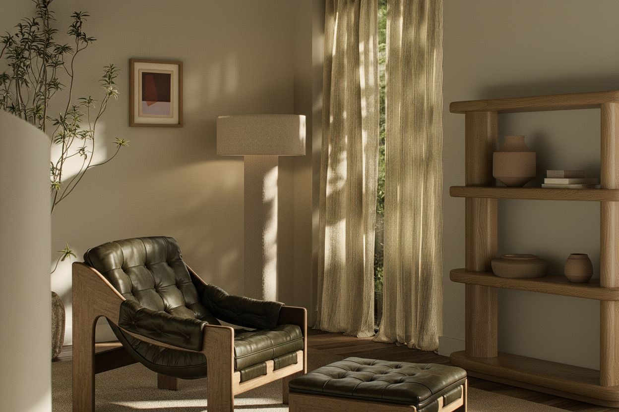 Halston Green Leather With Ottoman