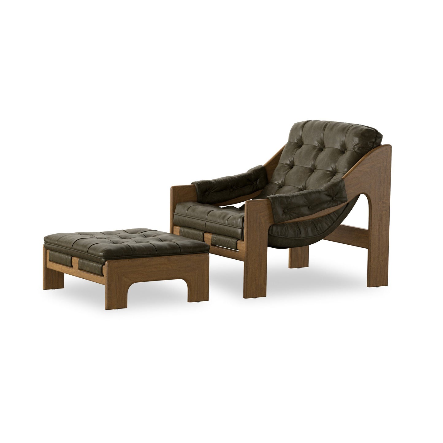 Halston Green Leather With Ottoman