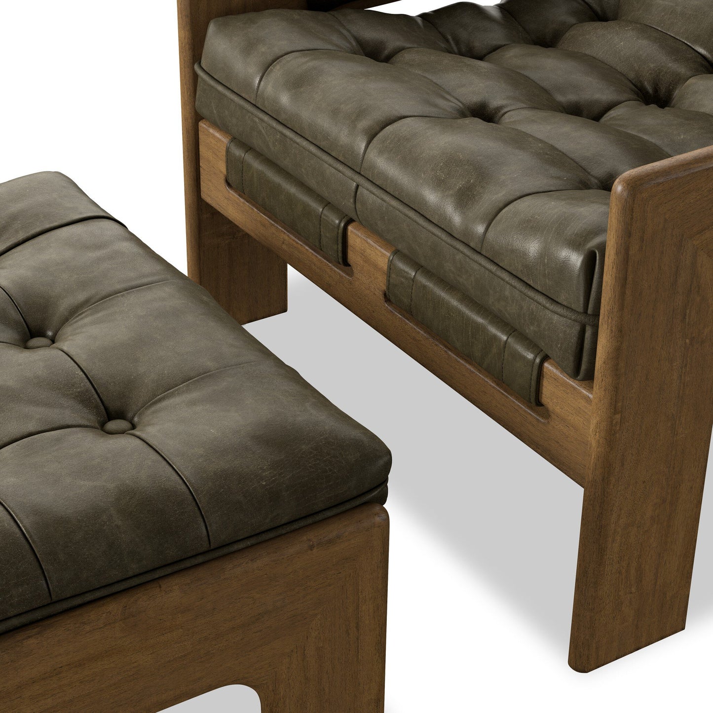 Halston Green Leather With Ottoman