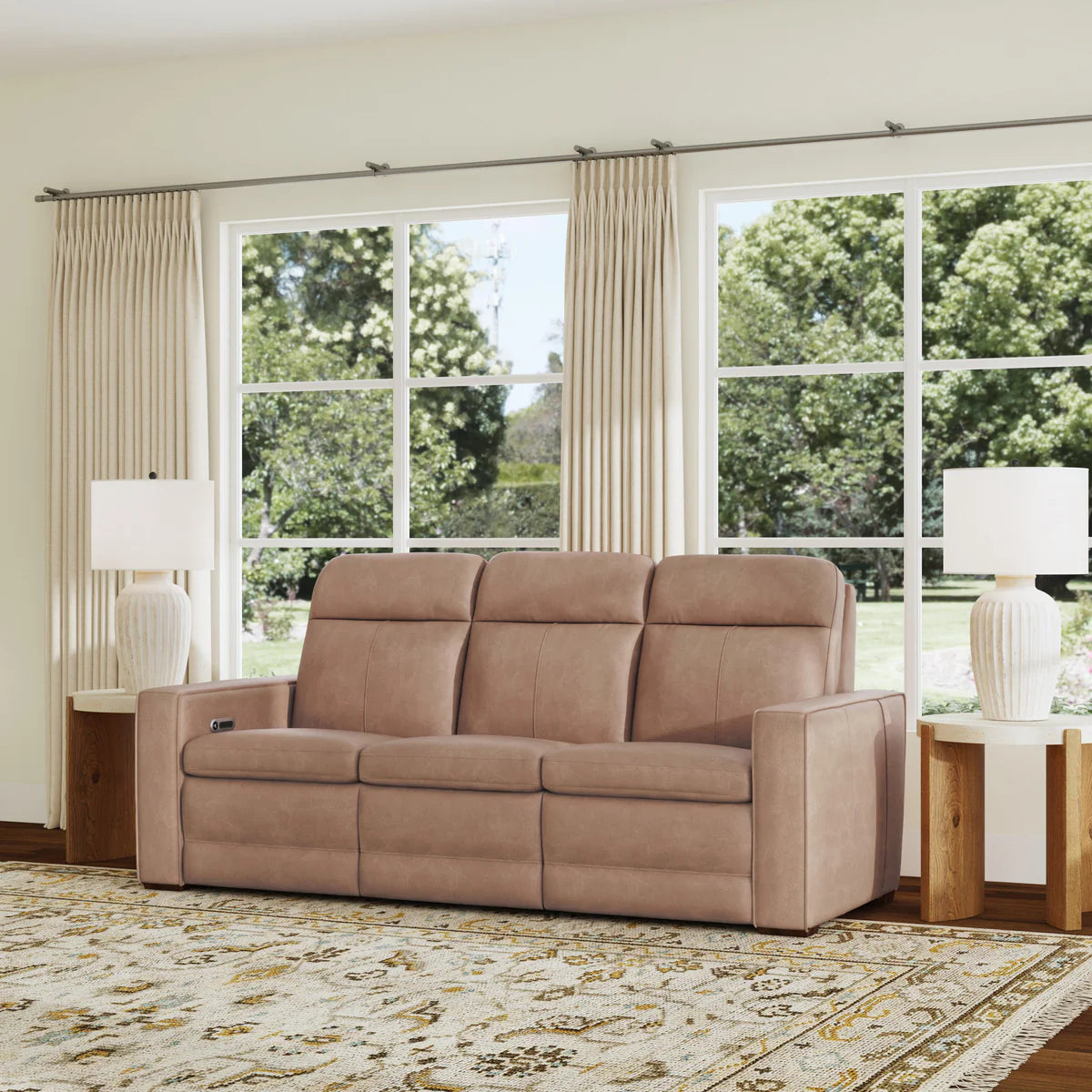 Dutch Leather Power Reclining Sofa with Console, Power Headrest, & Lumbar