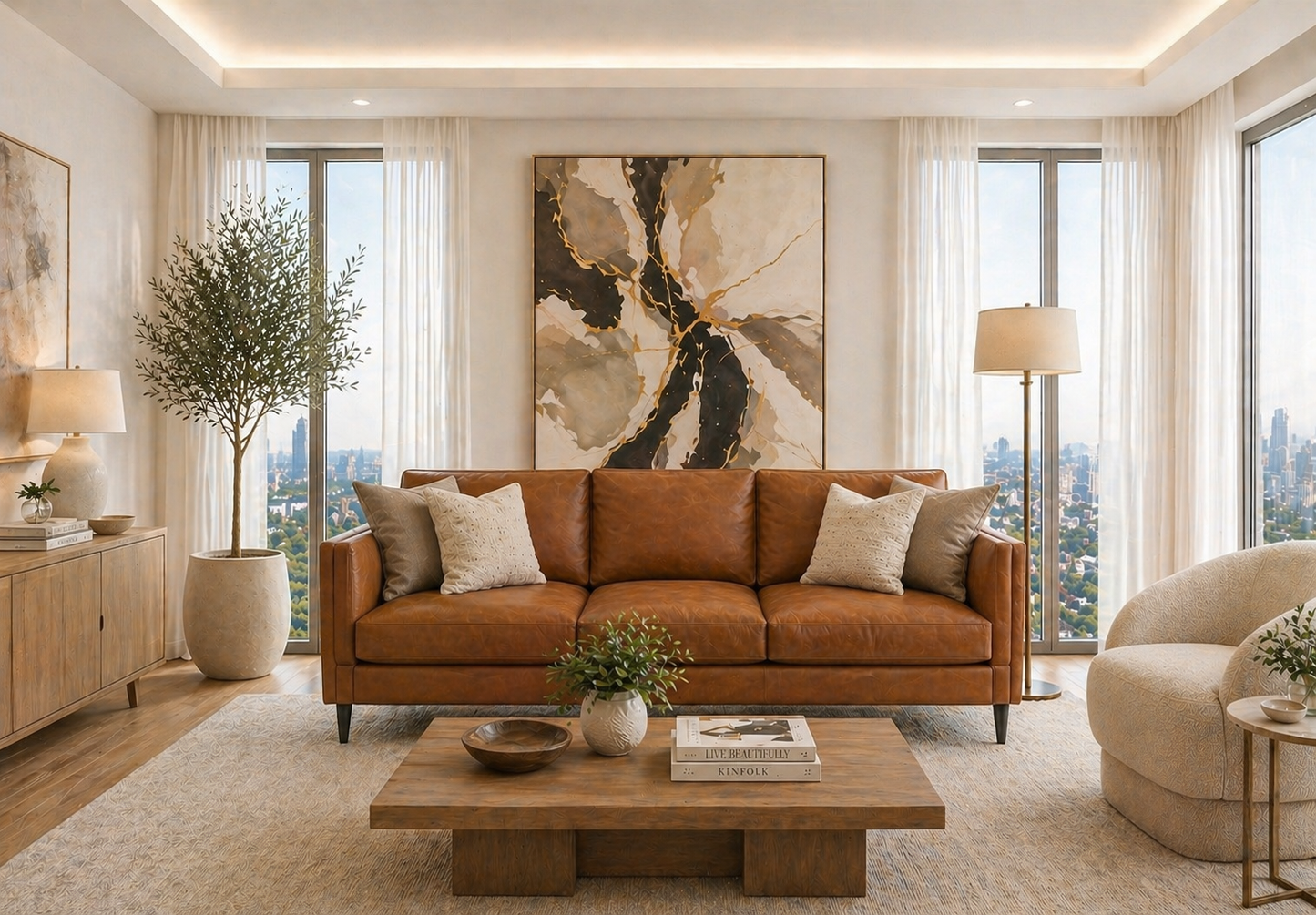 Ava Cinnamon Leather Sofa