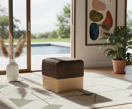 Havre Velour Fur Fabric Upholstered Ottoman