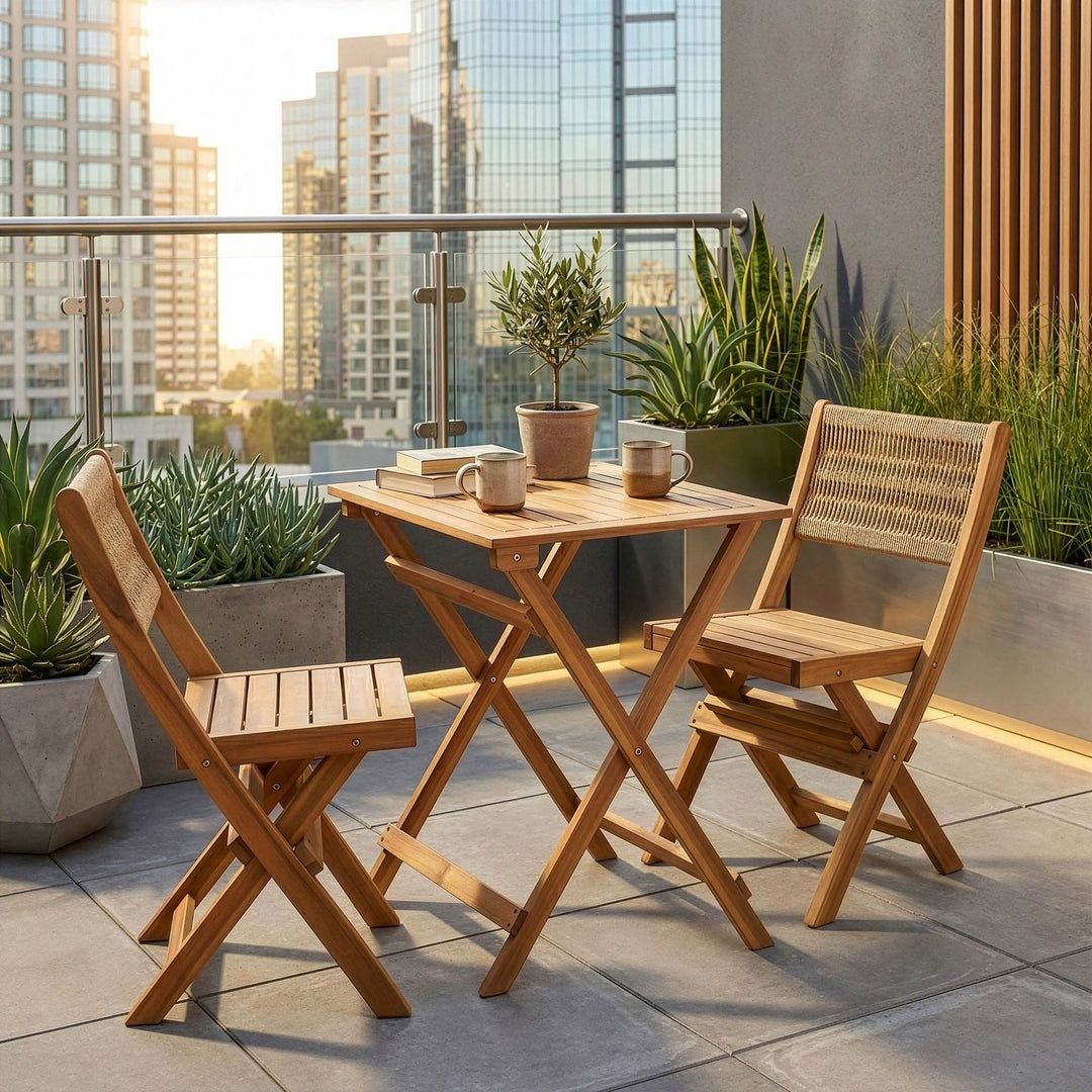 BALCONY OUTDOOR - FOLDABLE BISTRO SET (1 TABLE & 2 CHAIRS)
