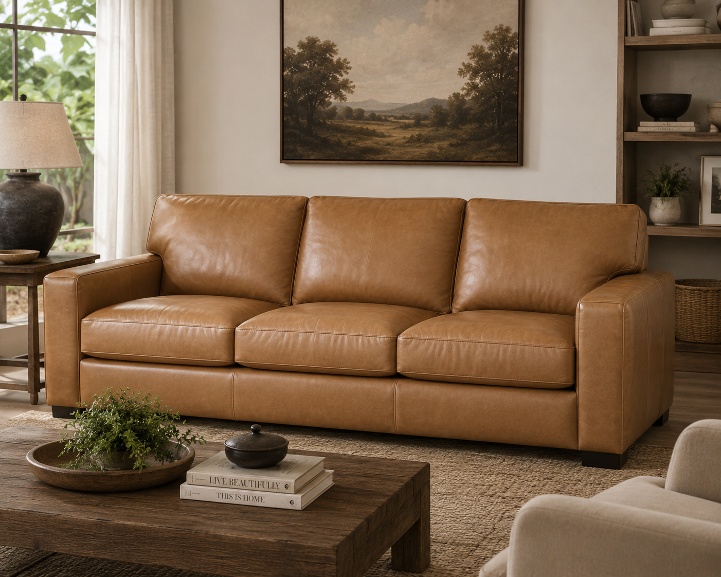 Retro Tan Leather Sofa