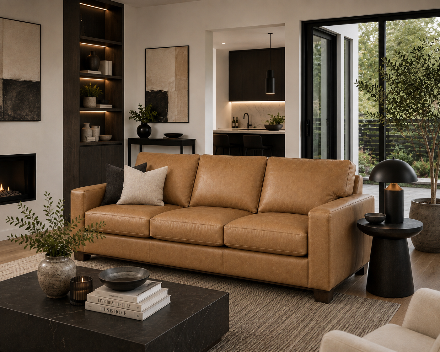 Retro Tan Leather Sofa