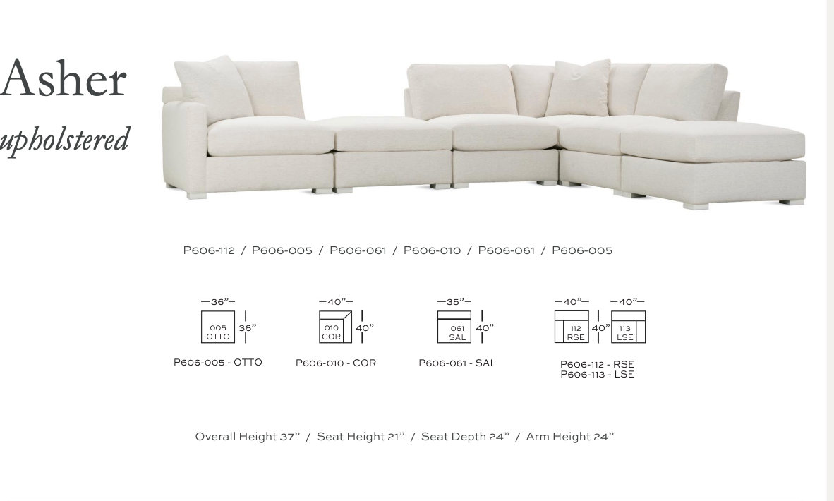 Rowe Asher Modular Sectional        4PC 1 Armless 1 Raf 1 Laf 1 Ottoman