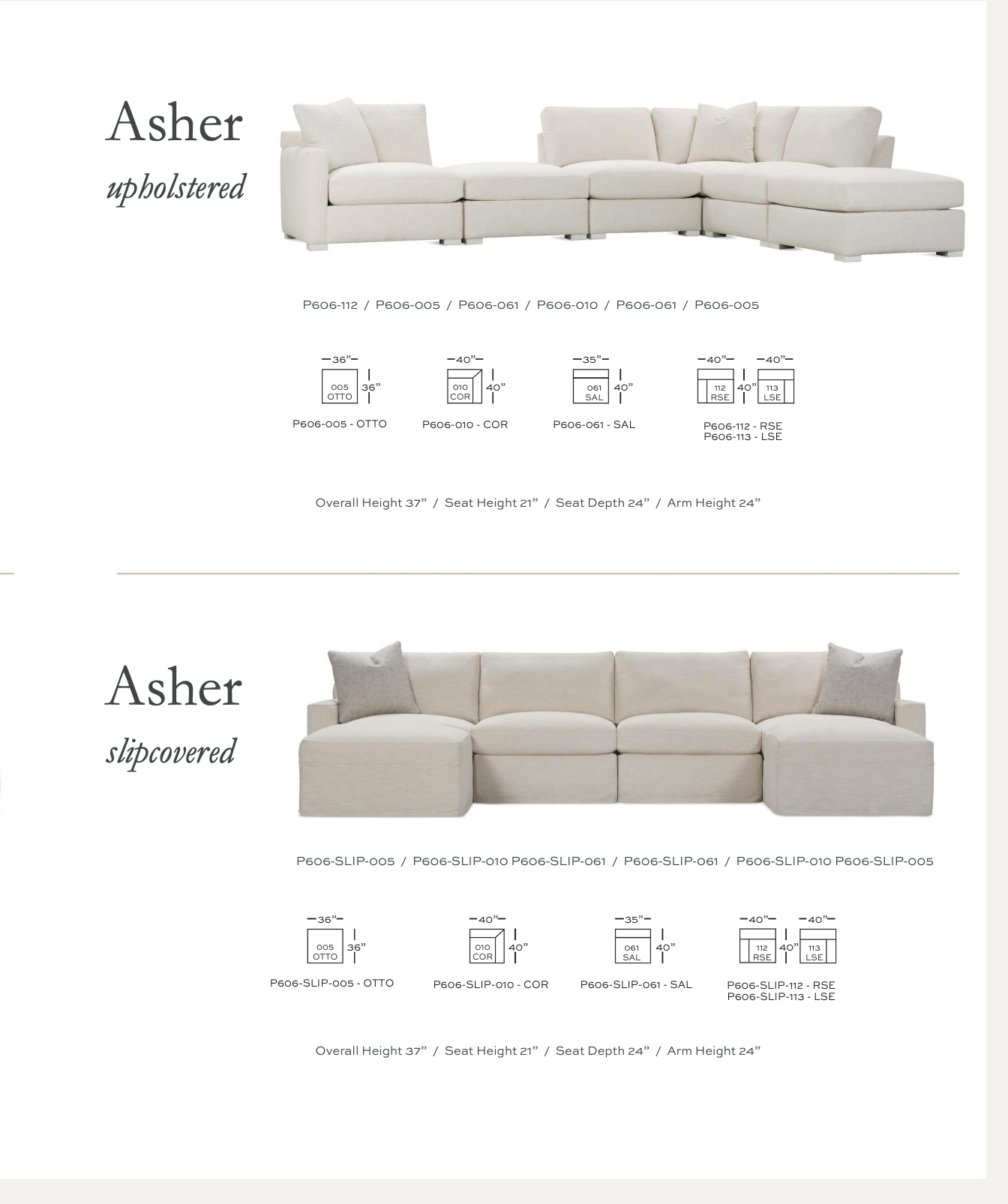 Rowe Asher Modular Sectional        4PC 1 Armless 1 Raf 1 Laf 1 Ottoman